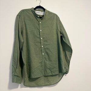 Olive Green Casual Button-Down Shirt 100% COTTON